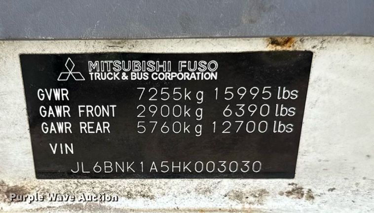 image for item DW2993 2017 Mitsubishi Fuso FE box truck
