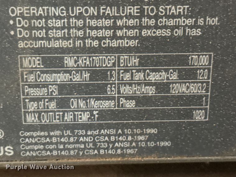 image for item DX5747 Duna-Glo Pro RMC-KFA170TDGP heater