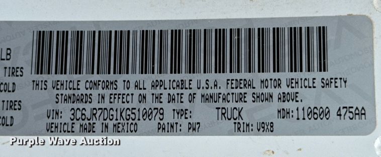 image for item DX5760 2019 RAM 1500 pickup truck