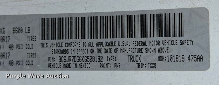 image for item DX5761 2019 RAM 1500 pickup truck