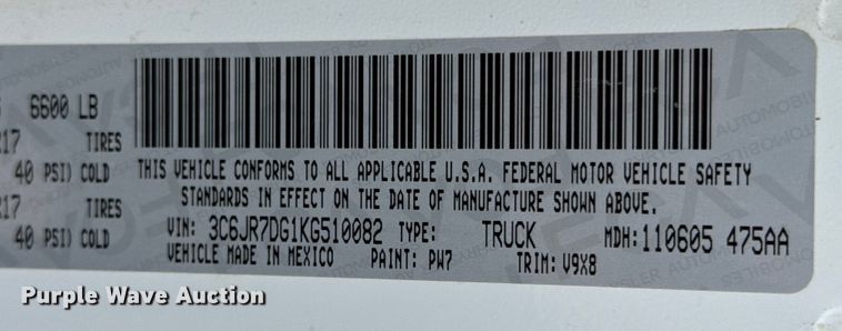 image for item DX5762 2019 RAM 1500 pickup truck