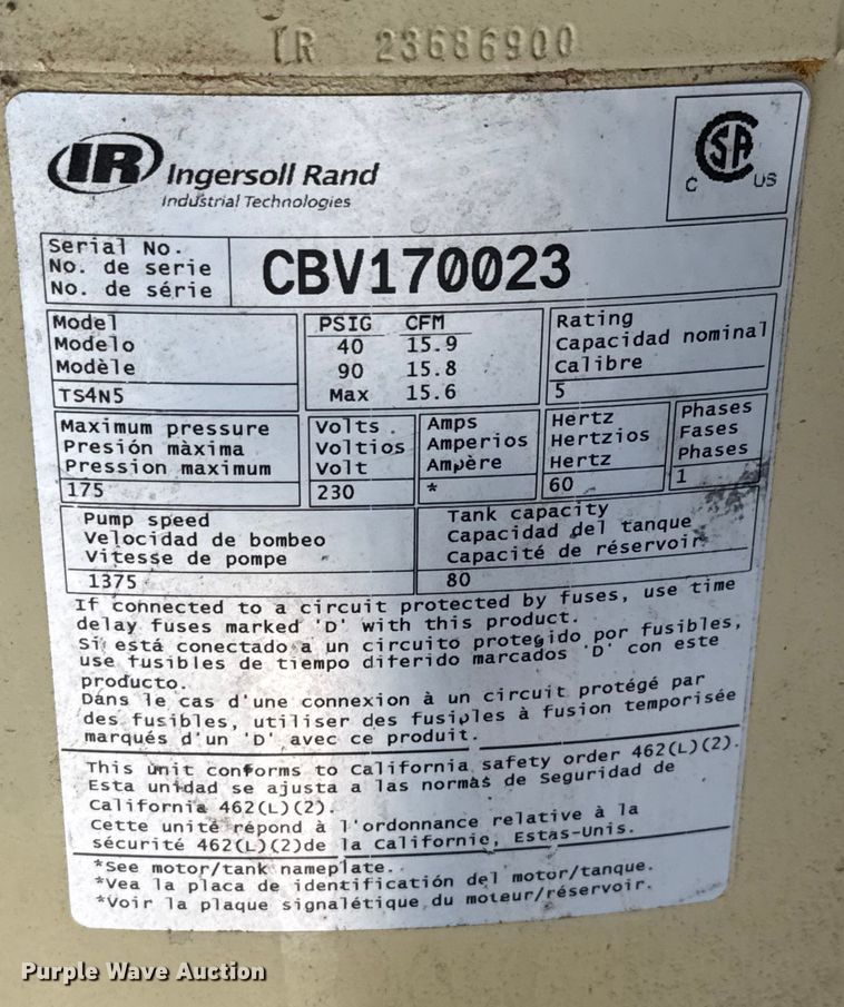 image for item DX5782 Ingersoll Rand TS4N5 air compressor