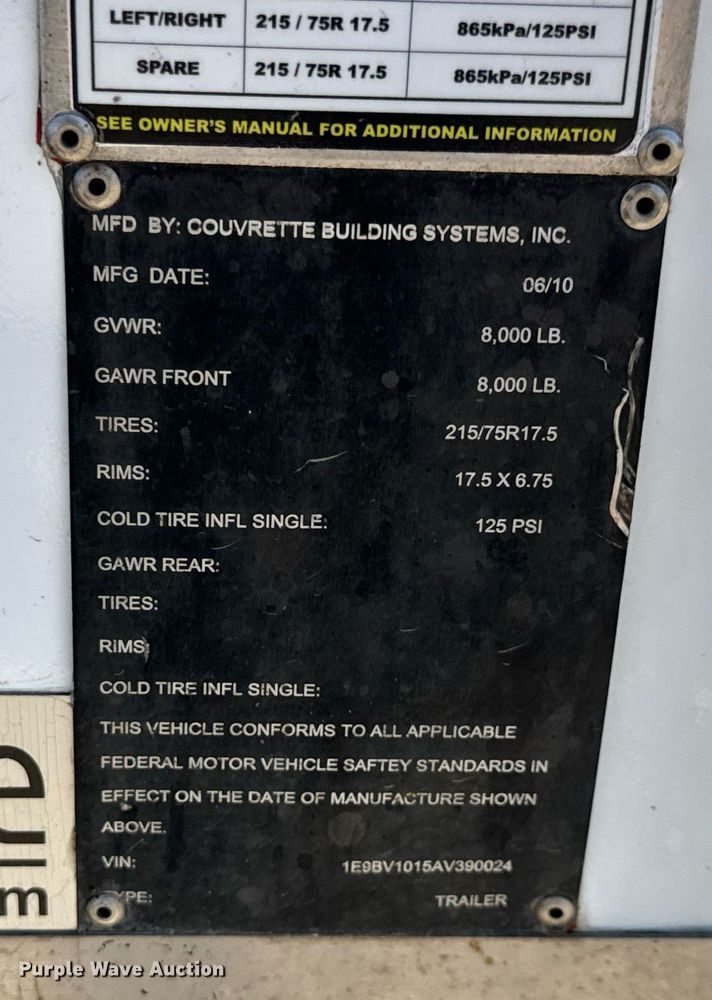 image for item DY0029 2010 Couvrette Building Systems enclosed cargo trailer