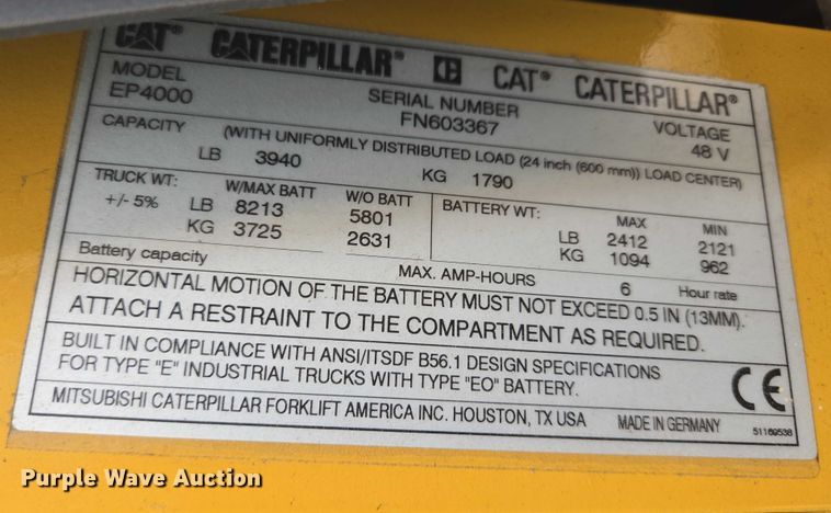 image for item DY1136 Caterpillar EP4000 forklift