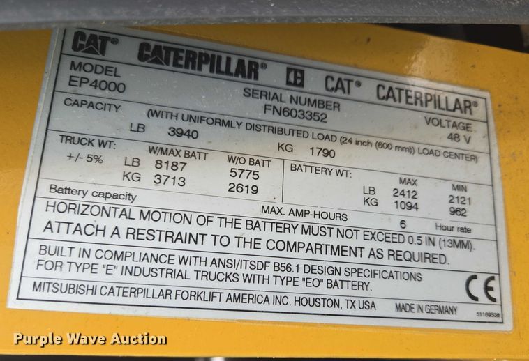 image for item DY1137 Caterpillar EP4000 forklift