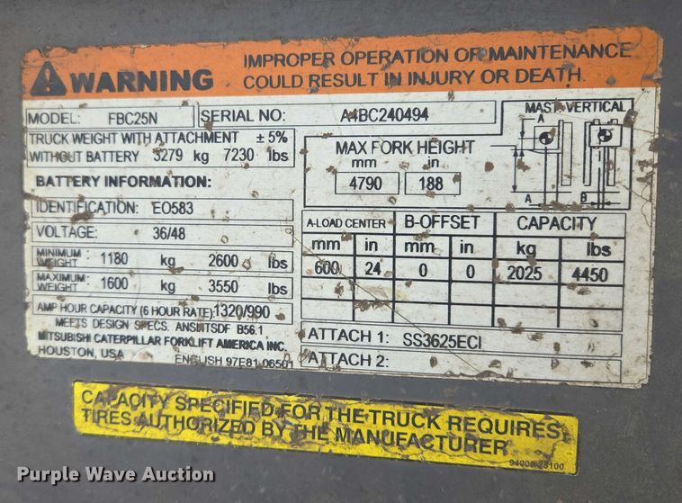 image for item DY1138 Mitsubishi FBC25N forklift