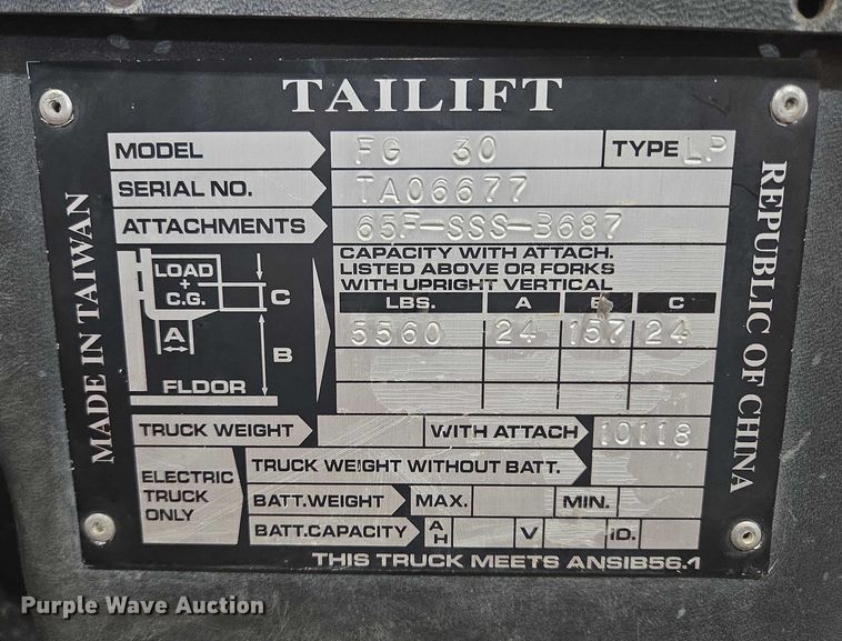 image for item DY1141 Tailift FG30 forklift