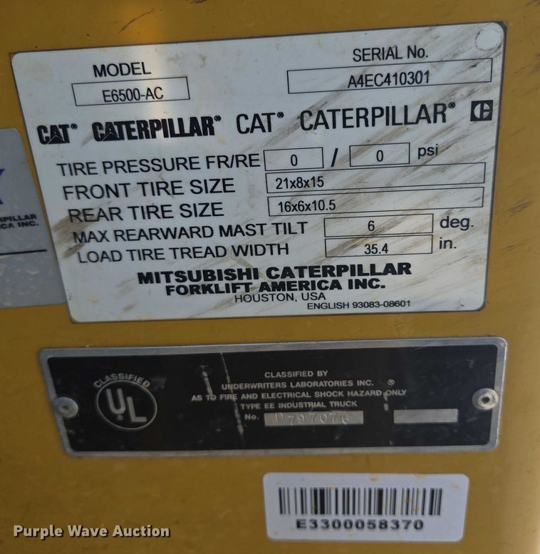 image for item DY1173 Caterpillar E6500-AC forklift