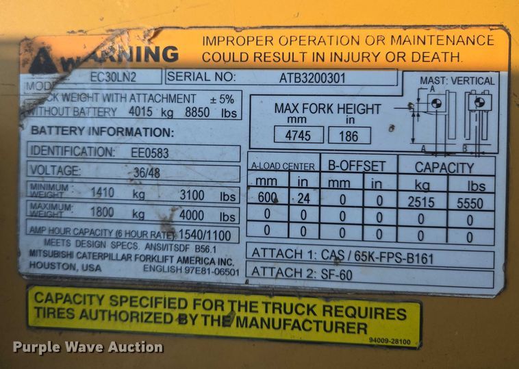 image for item DY1174 Caterpillar EC30LN2 forklift