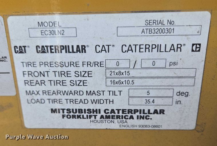 image for item DY1174 Caterpillar EC30LN2 forklift