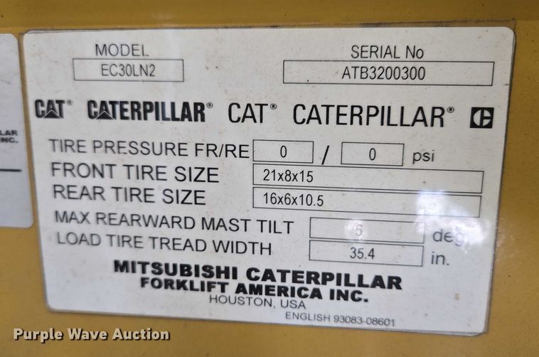 image for item DY1175 Caterpillar EC30LN2 forklift