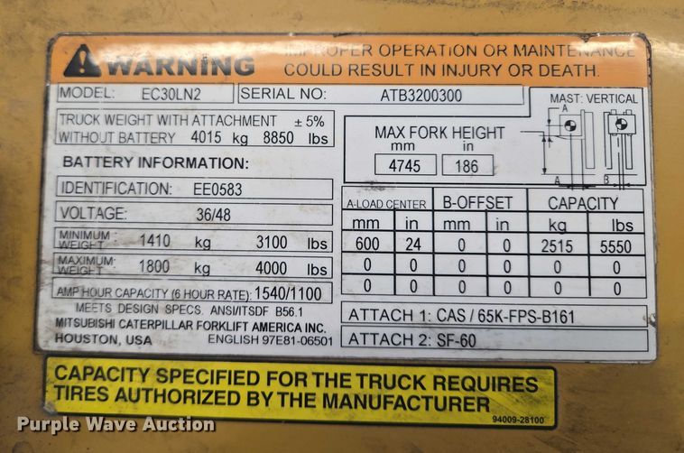 image for item DY1175 Caterpillar EC30LN2 forklift