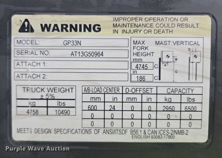 image for item DY1178 Caterpillar GP33N forklift