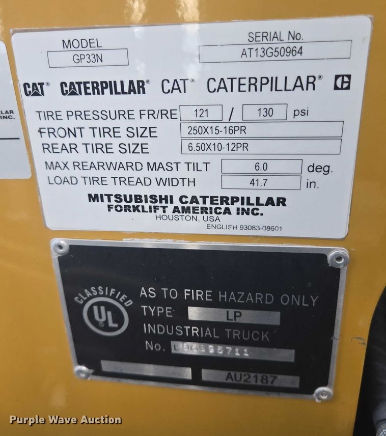 image for item DY1178 Caterpillar GP33N forklift