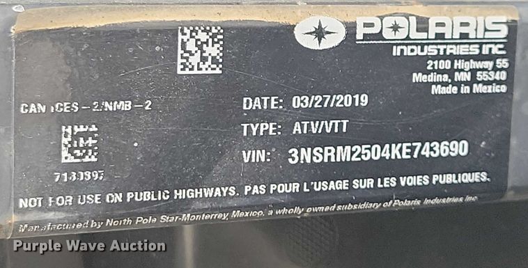 image for item DZ6500 2019 Polaris G100 utility vehicle