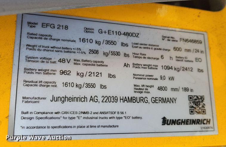 image for item DZ6501 2021 Jungheinrich forklift