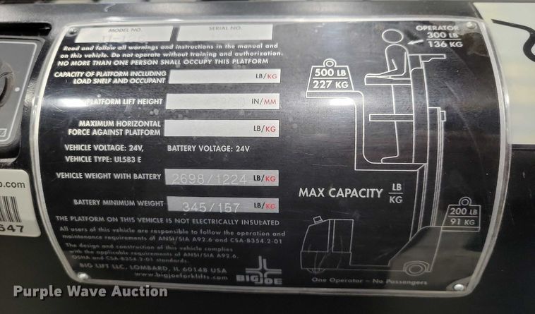 image for item DZ6502 Big Joe J1-126 order picker