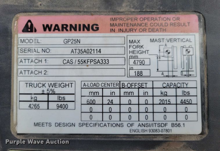 image for item DZ6507 Caterpillar GP25N forklift