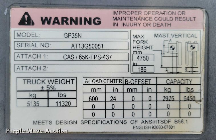 image for item DZ6510 Caterpillar GP35N forklift