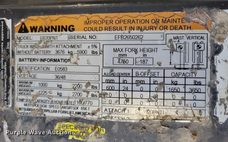 image for item DZ6516 Mitsubishi FB20PNT forklift