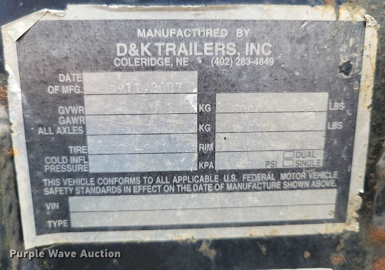 image for item DZ6537 2007 D and K tilt deck utility trailer