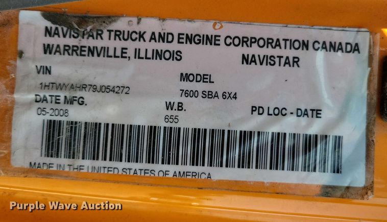 image for item DZ6545 2009 International  7600 Work Star truck cab and chassis