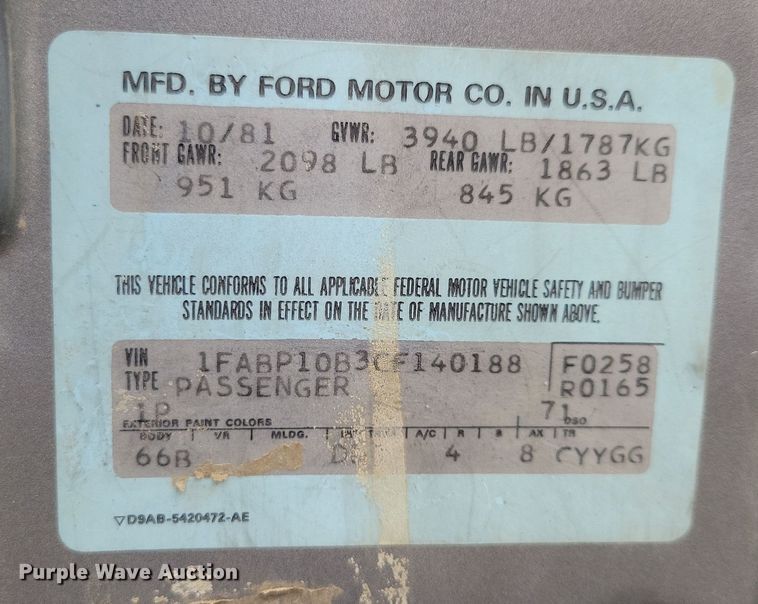 image for item DZ6577 1982 Ford Mustang 