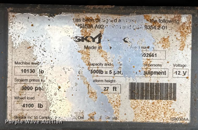 image for item DZ8964 Skyjack SJ7127 scissor lift