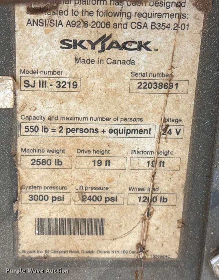 image for item DZ8975 2012 Skyjack SJ III 3219 scissor lift