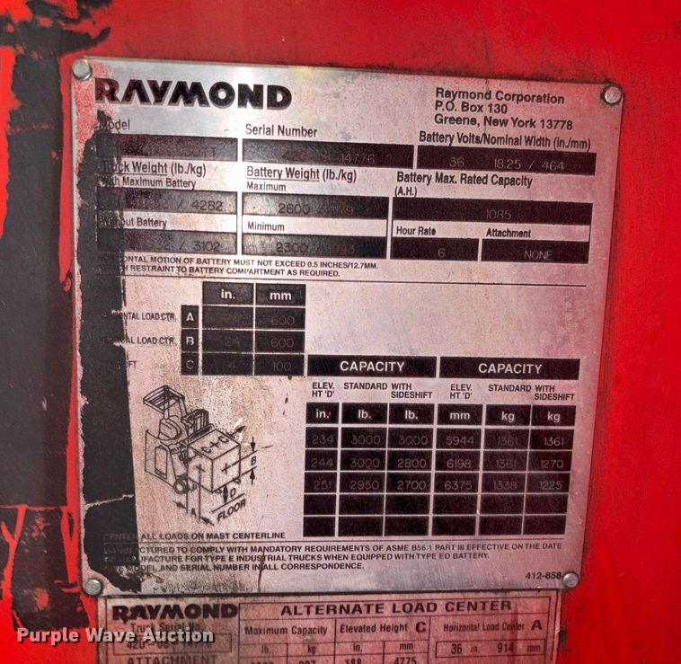 image for item EC3783 2008 Raymond 420-C3OTT forklift