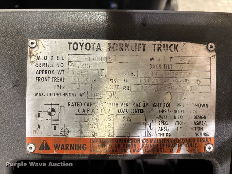 image for item EC3784 1998 Toyota 6FGCU15 forklift