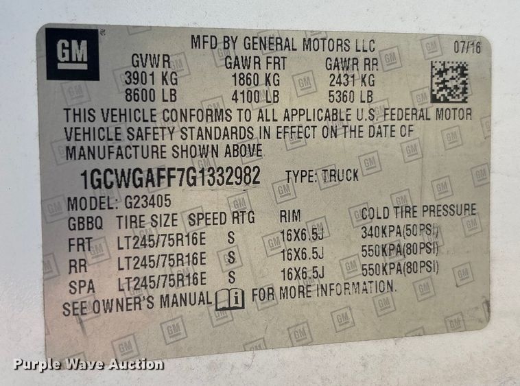 image for item EC3785 2016 Chevrolet Express 2500 van