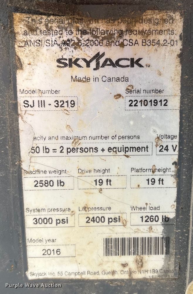 image for item EC4415 2016 Skyjack SJIII 3219 scissor lift
