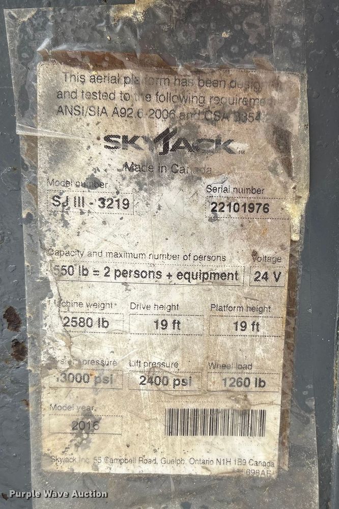 image for item EC4416 2016 Skyjack SJIII 3219 scissor lift