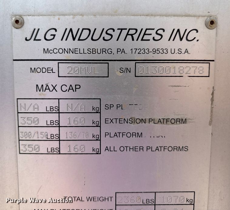 image for item EC4419 2012 JLG 20MVL vertical lift