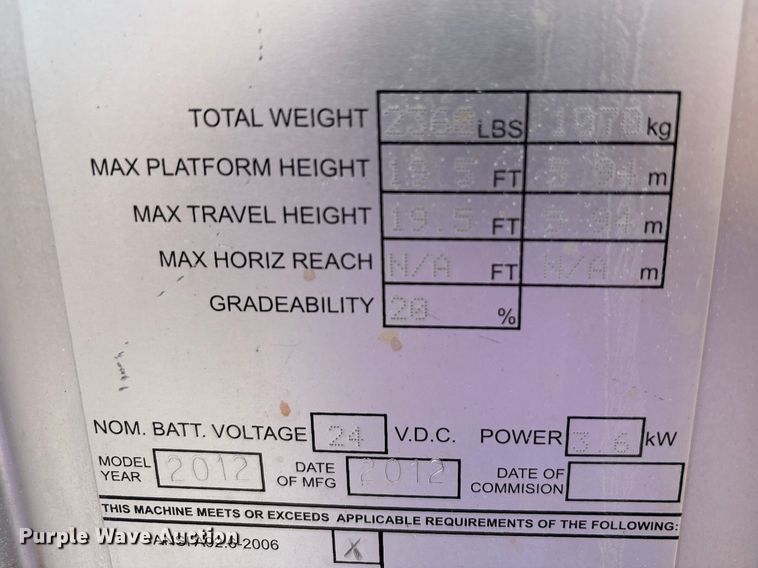 image for item EC4419 2012 JLG 20MVL vertical lift