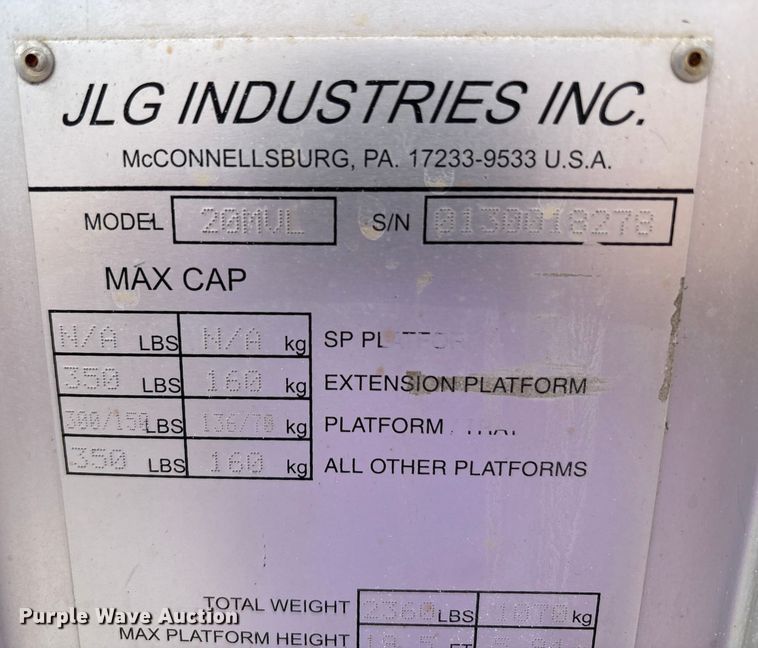 image for item EC4419 2012 JLG 20MVL vertical lift