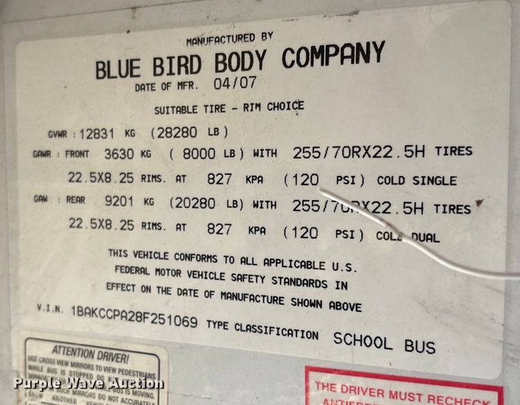 image for item EC7995 2008 Blue Bird Vision school bus