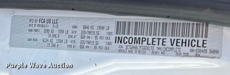 image for item ED2219 2015 RAM 5500 truck cab and chassis