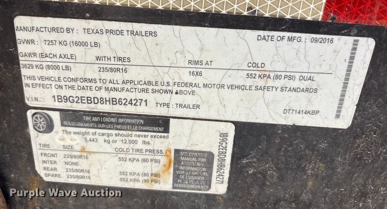 image for item ED5876 2017 Texas Pride dump trailer