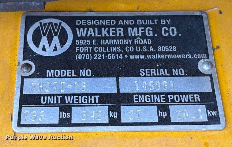 image for item EE3963 Walker  MH27I-16 ZTR lawn mower