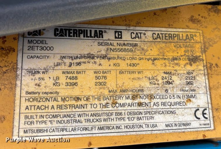 image for item EE3993 Caterpillar 2ET3000 forklift