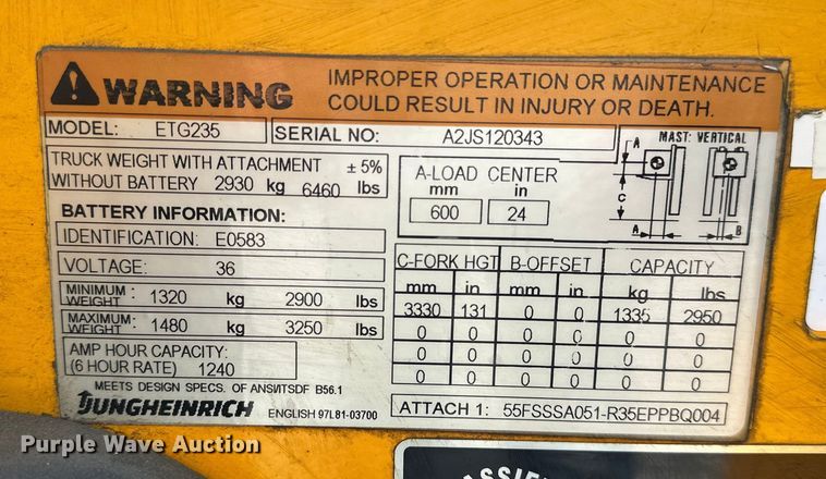 image for item EE3995 Jungheinrich ETG235 forklift