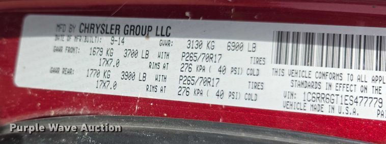 image for item EF3796 2014 RAM 1500 SLT Quad Cab pickup truck