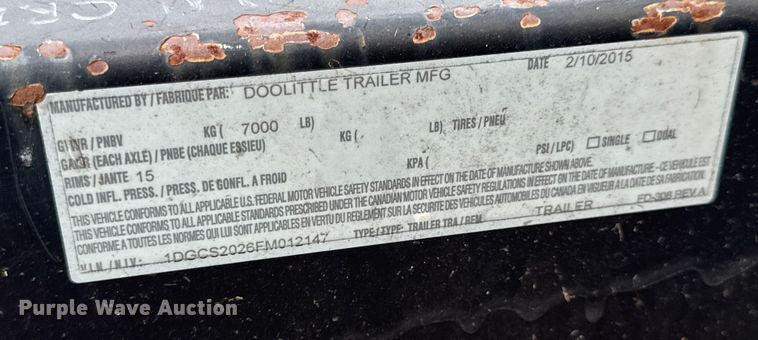 image for item EH7471 2015 Doolittle enclosed cargo trailer