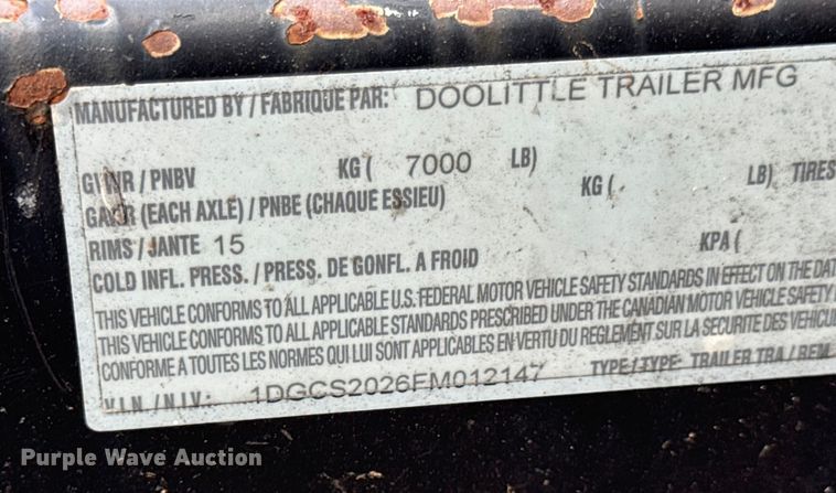 image for item EH7471 2015 Doolittle enclosed cargo trailer