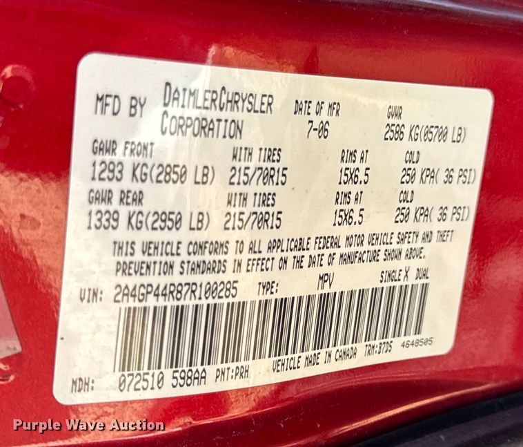 image for item EH7474 2007 Chrysler Town & Country LX SUV