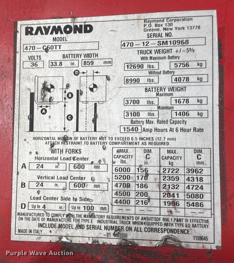 image for item EH7477 Raymond 470-C60TT forklift