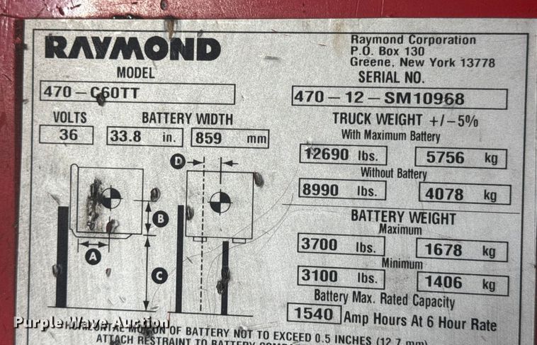 image for item EH7477 Raymond 470-C60TT forklift