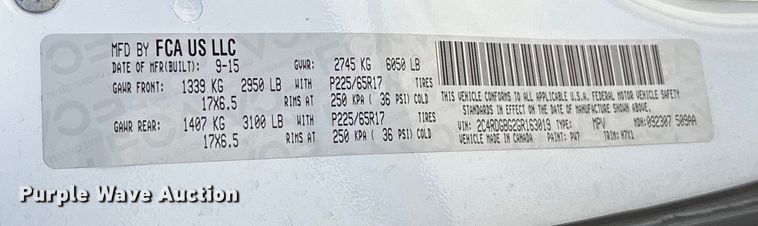 image for item EJ7654 2016 Dodge Grand Caravan van